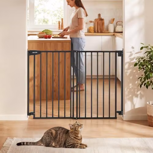 Cancelletto di Sicurezza per Bambini VEVOR Nero, Barriera Estensibile per Porte e Scale, Altezza: 76 cm, Larghezza: 72 - 108,5 cm