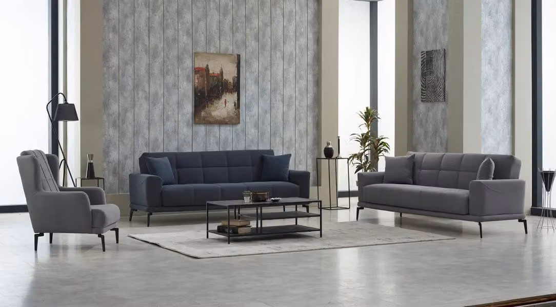 Couchgarnitur Komplette Dreisitzer Sessel Grau 3tlg Stoffsofa Couchen