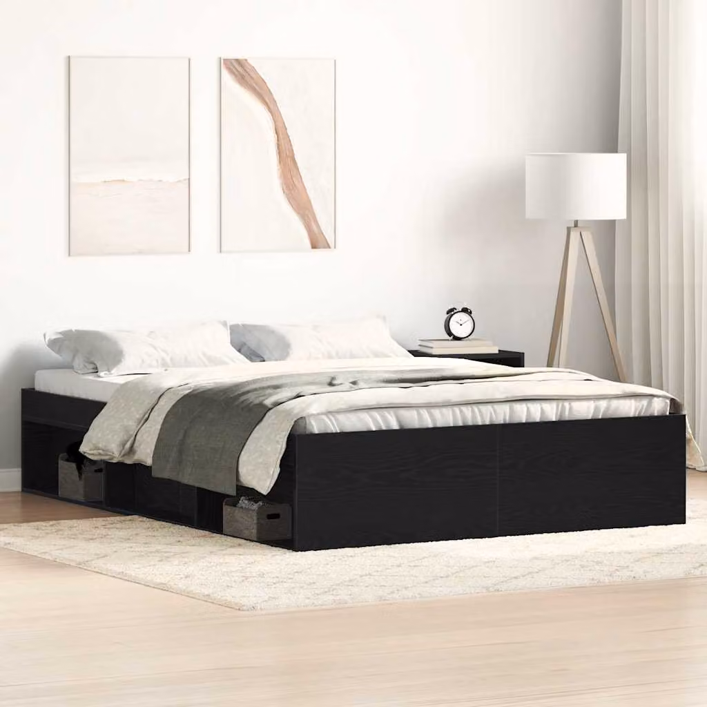 Giroletto vidaXL senza materasso in rovere e nero, L/P/H: 193 x 143 x 35 cm
