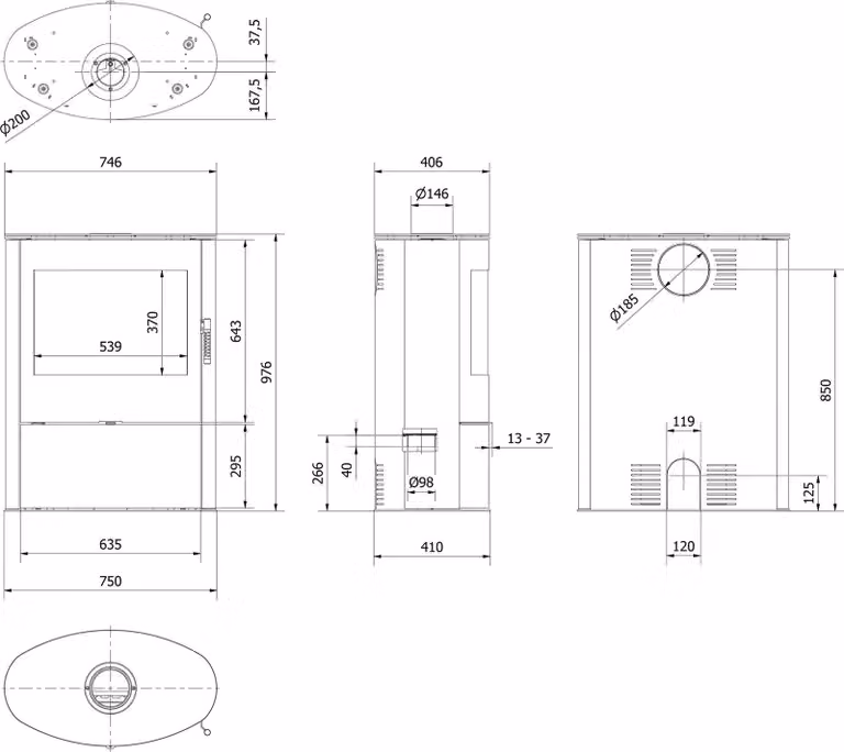 Stufa in acciaio AB/S/2/ROLLO 8kW Ø 150