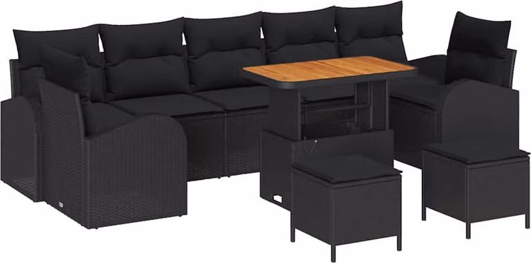 Set Divano da Giardino con cuscino 10 pcs Nero polyrattan