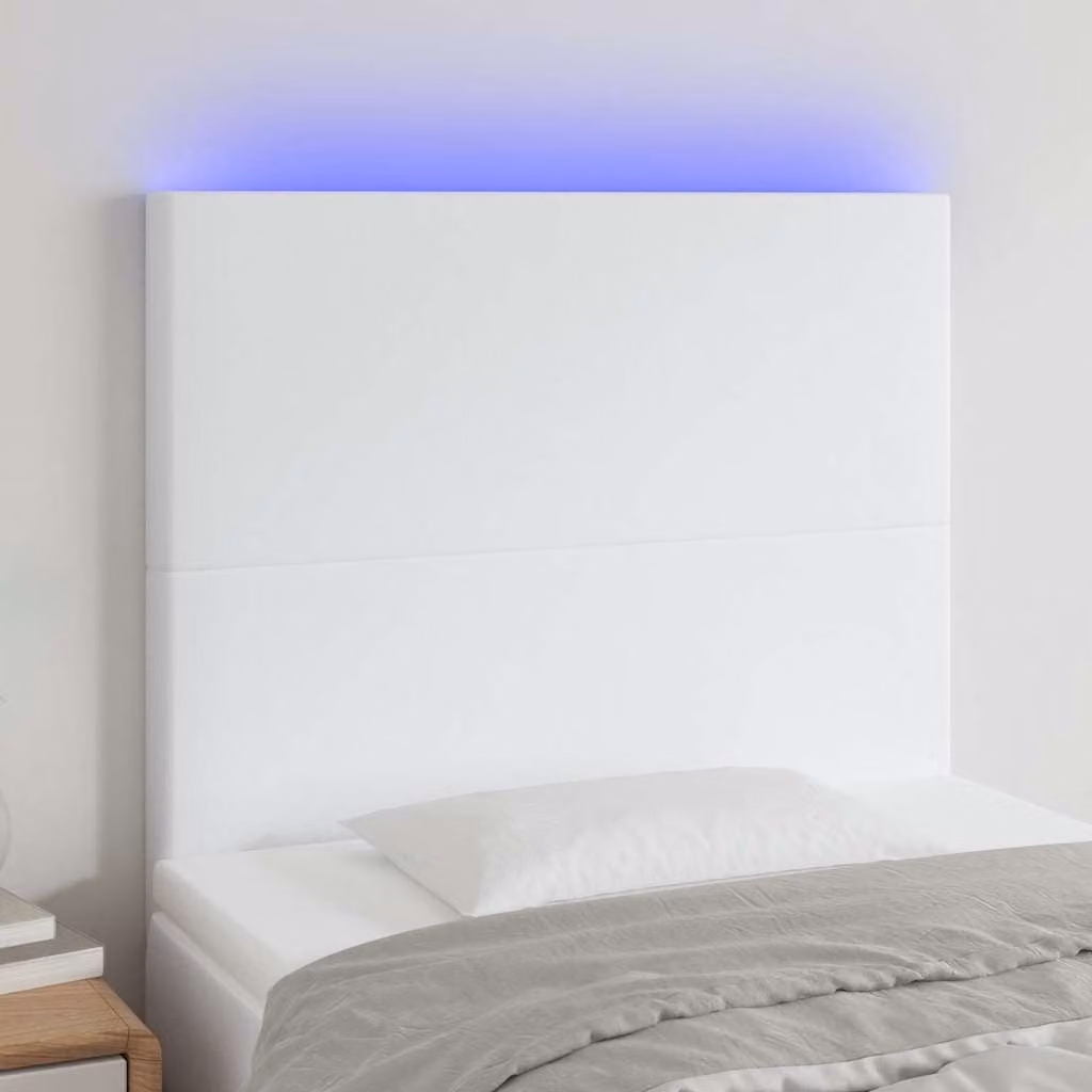 Testiera per letto vidaXL in similpelle bianca con illuminazione LED e porta di ricarica USB, L/P/H: 118-128 x 80 x 5 cm