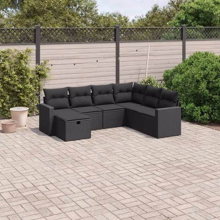 Maison Exclusive - Set da giardino 7 pezzi con cuscini in polyrattan nero
