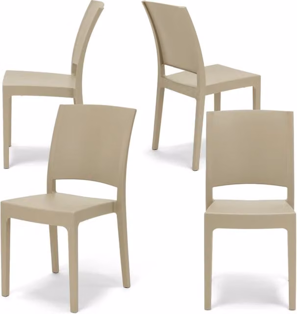 Set 4 sedie in polipropilene FLORA, 100 %MADE IN ITALY, impilabile, resistente ai raggi UV, design moderno, ideale per sala da pranzo, cucina, sala d’attesa, bar, ristoranti o giardino, colore Corda