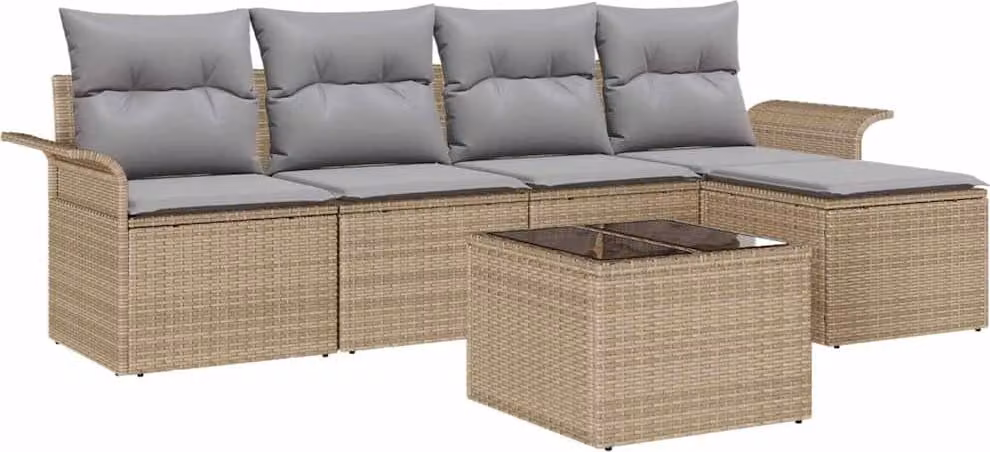 Set Divano da Giardino con cuscino 6 pcs Beige polyrattan