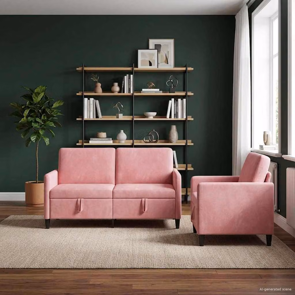 Set di 2 divani moderni vidaXL con contenitore, rivestimento in tessuto rosa e seduta apribile per il tuo soggiorno