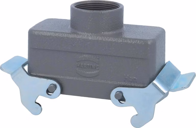 HARTING Han 16B Custodia a manicotto bassa, 1xM32 uscita cavo diritta, con 2 staffe trasversali Vite M32 Area di serraggio