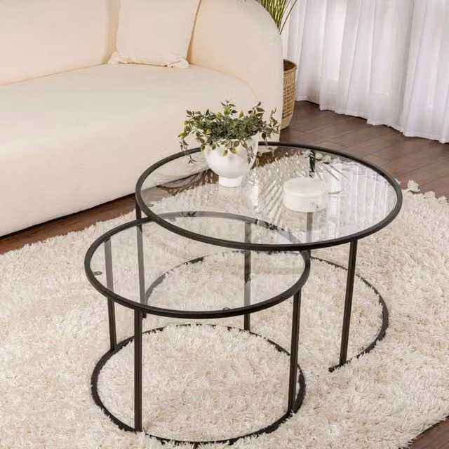 Telti Tavolino da Salotto Moderno con Top in Vetro Trasparente e Struttura in Metallo Nero, L/P/H: 80 x 80 x 43 cm – 1