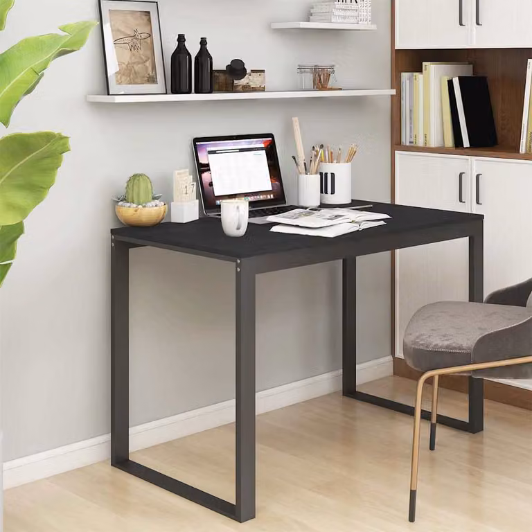 Scrivania per Computer vidaXL Nera in Legno e Metallo L: 110 cm, P: 60 cm, H: 73 cm