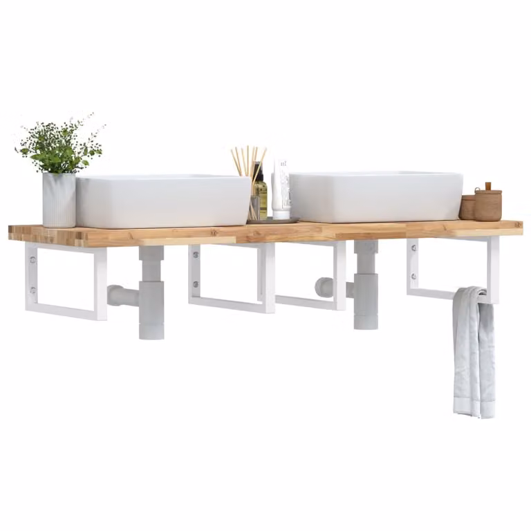 Ripiano a parete per lavabo vidaXL in legno di acacia e metallo, moderno, marrone e bianco