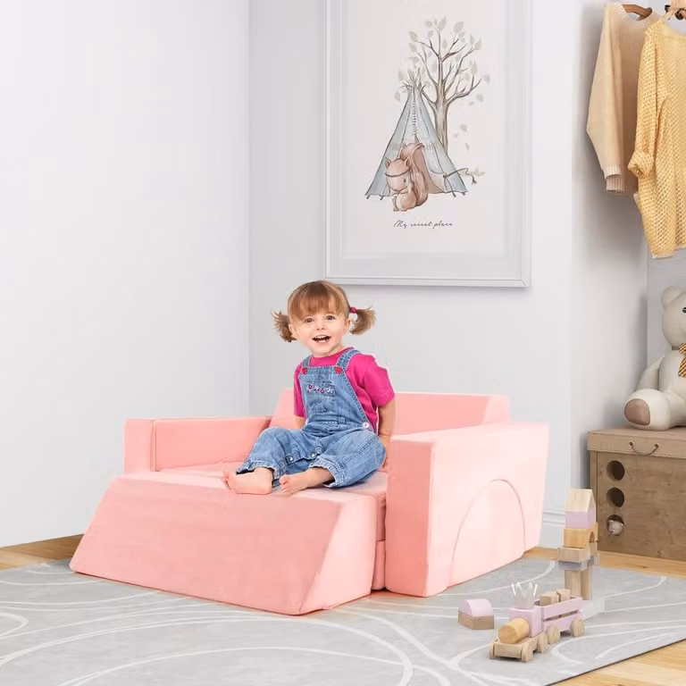 Divano modulare creativo per bambini Costway, set da 8 pezzi con copertura staccabile, Rosa