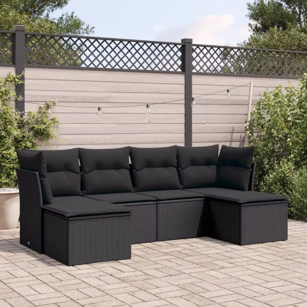 Maison Exclusive - Set Divano da Giardino 6 pz con Cuscini Nero in Polyrattan