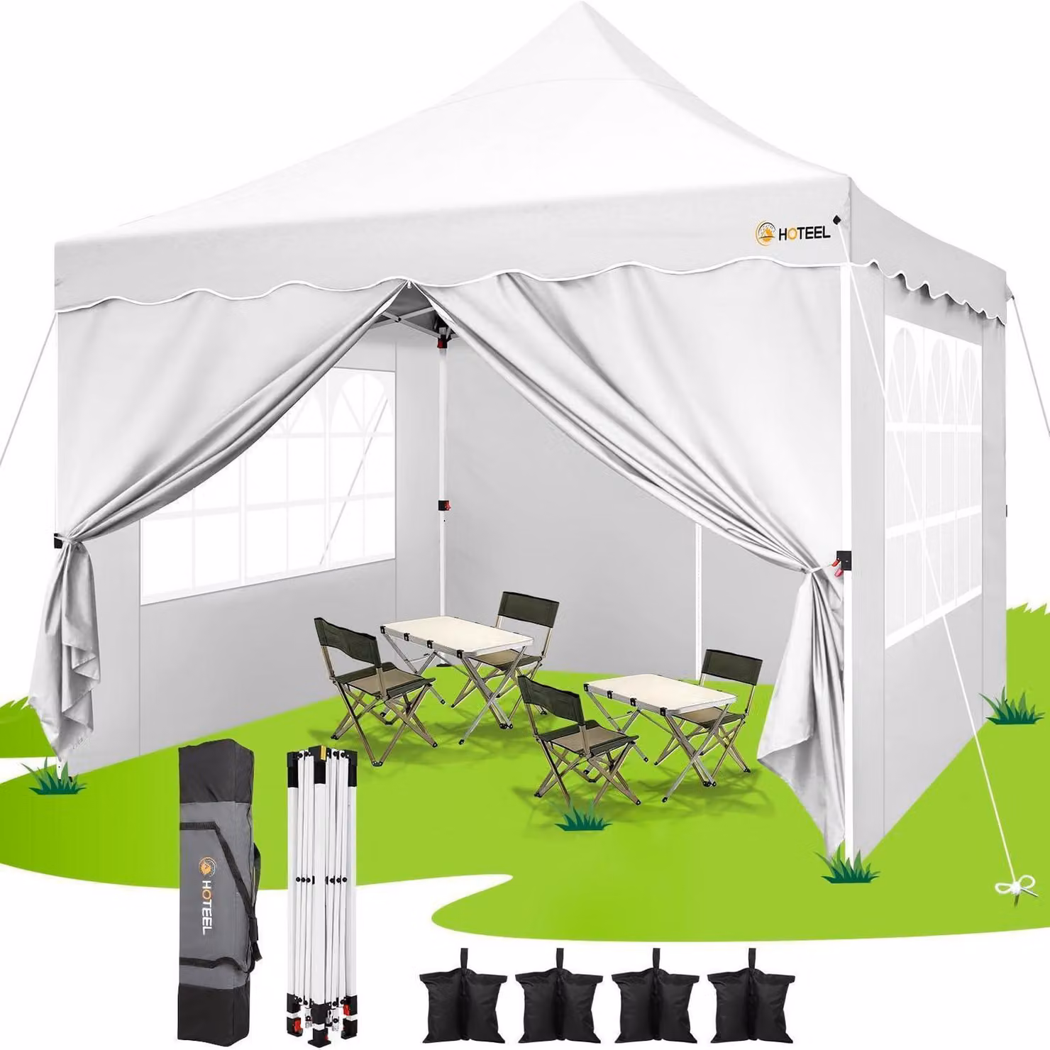 Gazebo da esterno 3x3 metri, impermeabile, con 4 pannelli laterali, protezione UV 50+, struttura in acciaio, colore bianco