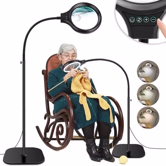 Lampada da tavolo LED regolabile con base rotonda in metallo e plastica, ideale per lettura e task, colore bianco