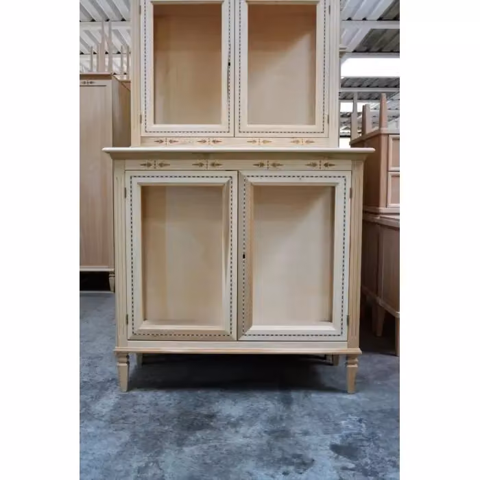 Vetrina classica Mobili 2G con 2 ante in vetro e legno grezzo marrone L: 106 cm, P: 41 cm, H: 100 cm – 3