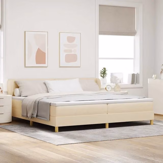Letto a molle con testiera vidaXL in tessuto beige L 200 x P 200 x H 280 cm