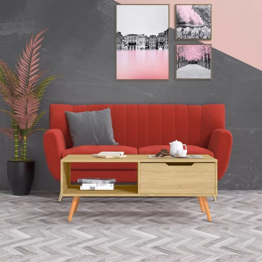 The Living Store tavolino in rovere Sonoma 100x49,5x43 cm materiale a base di legno