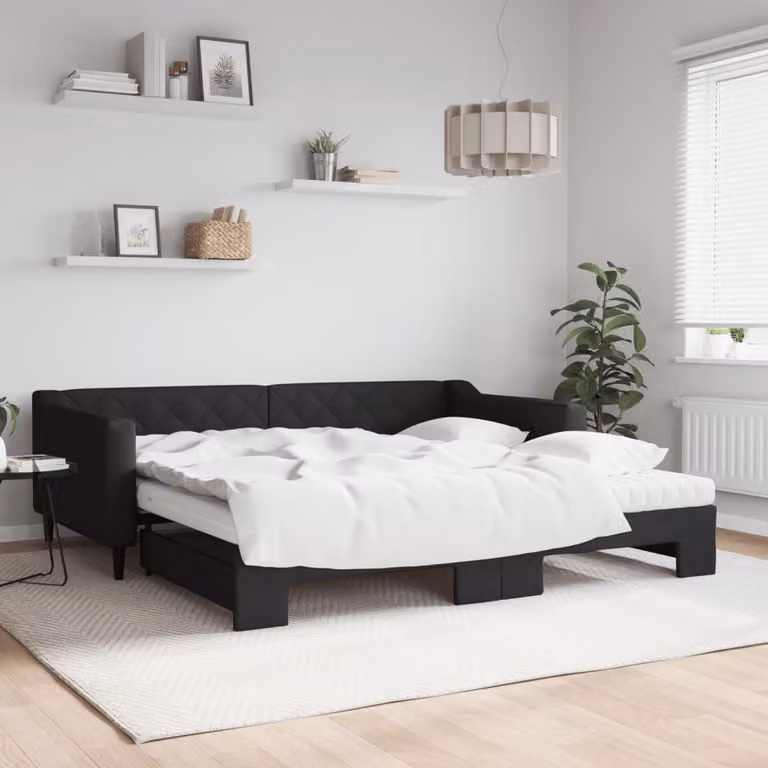 vidaXL Divano Letto Estraibile con Materasso in Tessuto Nero L: 200 cm, P: 100 cm, H: 67 cm