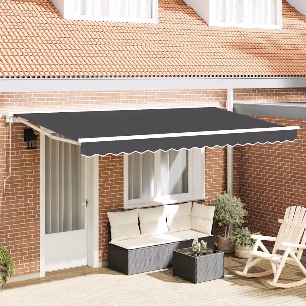 vidaXL Tendone a semi-cassette in alluminio e poliestere, colore antracite e bianco, L 350 cm x P 200 cm