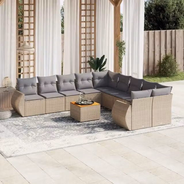 vidaXL Set Divani da Giardino 11 pz in Polyrattan con Cuscini Beige e Grigio – 1