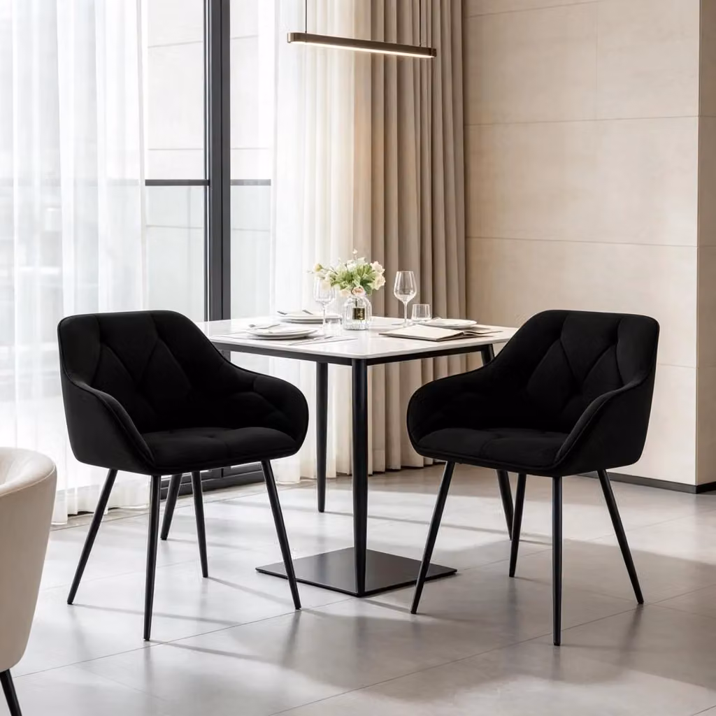 Set di 2 sedie da pranzo MIVRAY in velluto nero con braccioli e gambe in metallo per cucina e sala da pranzo – 2
