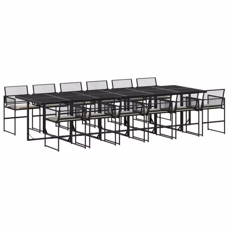 Set da Pranzo da Giardino 13pz con Cuscini Nero in Polyrattan