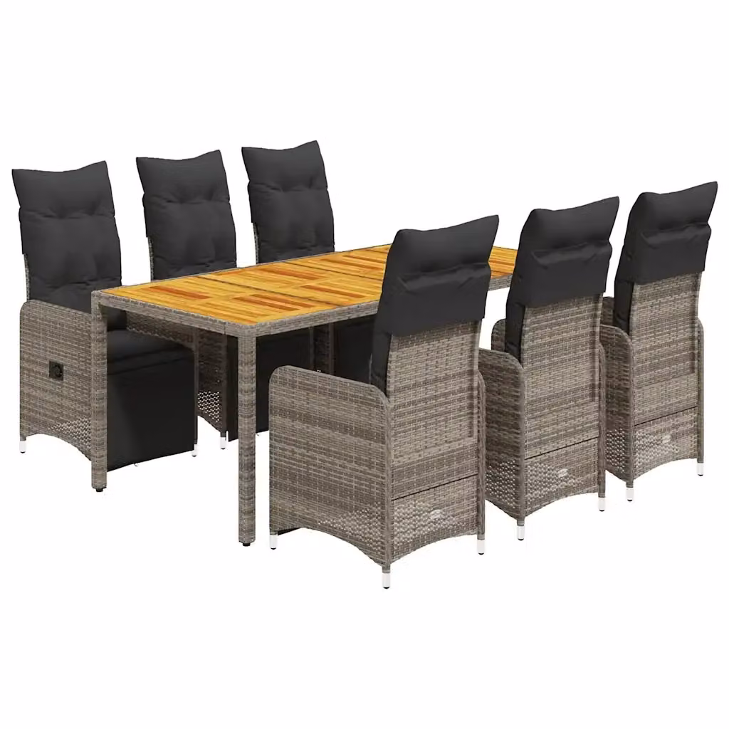vidaXL Set Bistrò da Giardino 7 pz in Polyrattan e Legno di Acacia Grigio – 2