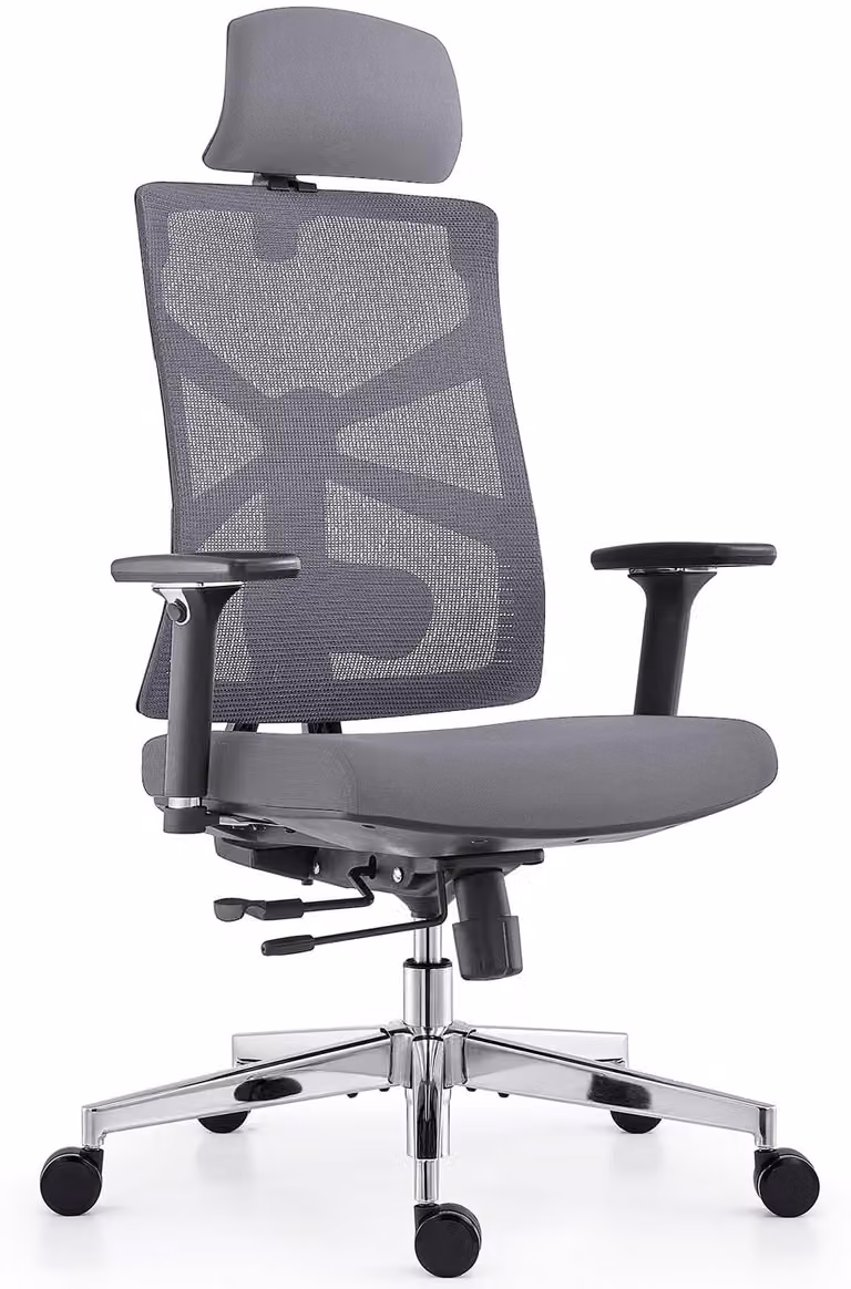 Sedia da ufficio ergonomica, nera e grigia - Braccioli regolabili in 4 direzioni - Profondità della seduta regolabile - Materiale simile al velluto