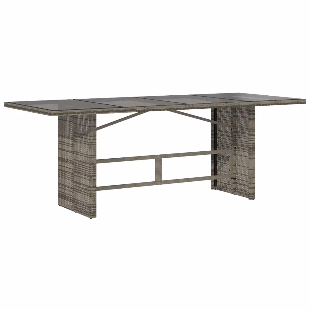 Tavolo da giardino rettangolare vidaXL in polyrattan e vetro grigio L: 190 cm, P: 80 cm, H: 74 cm – 2