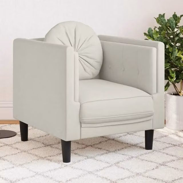 Poltrona Lounge Moderna in Velluto Beige con Ottoman e Cuscino in Schiuma L/P/H: 77 x 71 x 70 cm