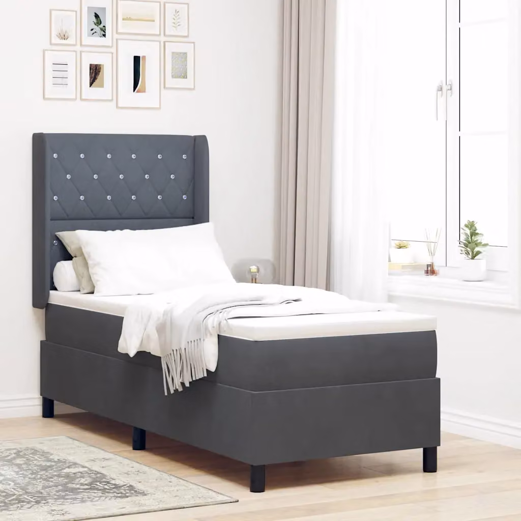 Letto a molle con materasso vidaXL in velluto grigio, L 80 x P 200 cm – 1