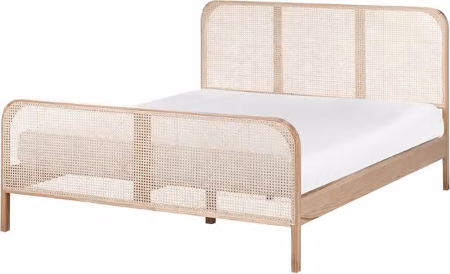 Letto in legno di pino marrone chiaro UE matrimoniale 160 x 200 cm con testata a treccia viennese a doghe stile rustico minimalista