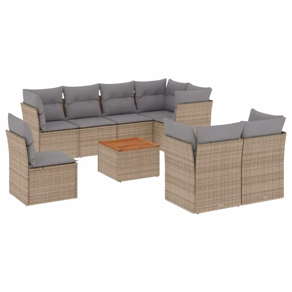 Set Divano da Giardino vidaXL in Polyrattan con Cuscini Beige e Grigio, 9 Pezzi con Tavolino da Caffè e Elementi Angolari – 2