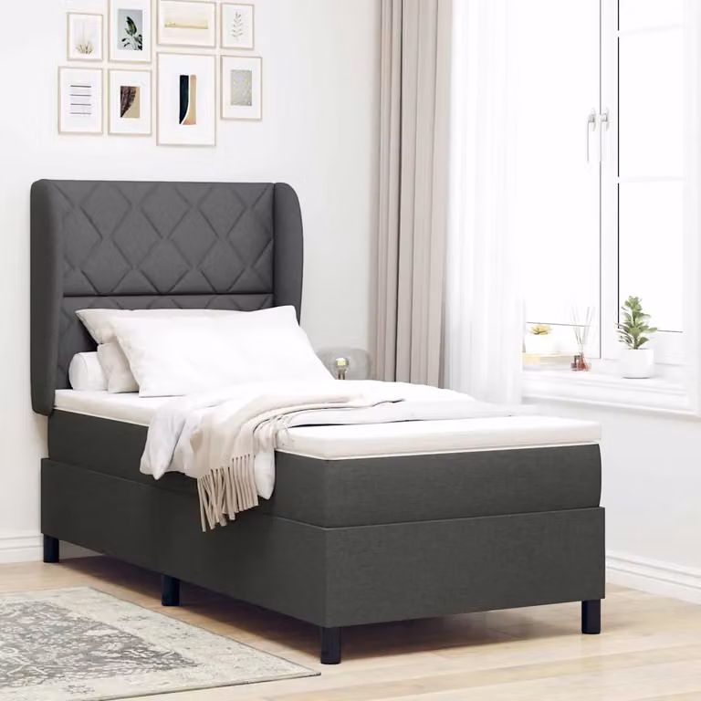 Letto a molle con testiera vidaXL in tessuto grigio, L 100 x P 200 cm