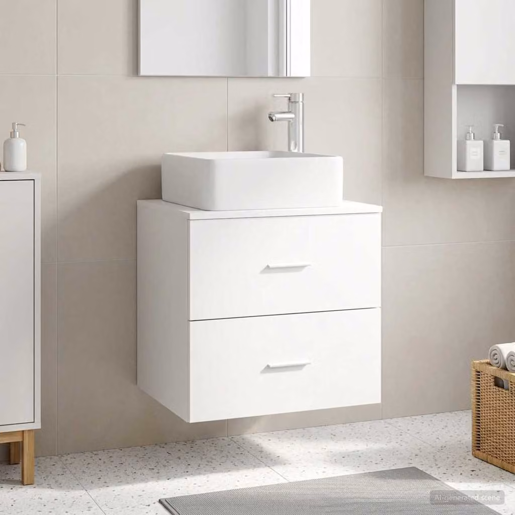 Lavabo da parete moderno vidaXL bianco con cassetti L: 53 cm, P: 34,5 cm, H: 63 cm