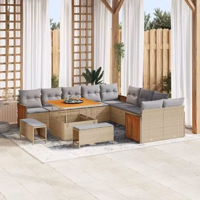 Set Divano da Giardino a Forma di U vidaXL in Acciaio Verniciato con Cuscini Beige e Grigio – 1