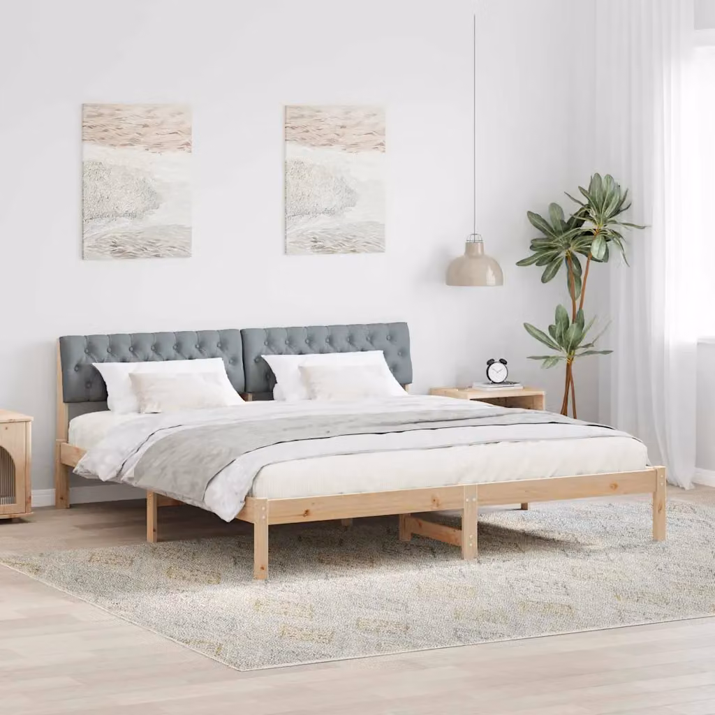 Struttura del letto moderna vidaXL in legno di pino, marrone e grigio chiaro, L 180 x P 200 cm – 1