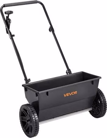 Spandiconcime a spinta VEVOR nero con griglia a tramoggia, capacità 22,6 kg, larghezza di spandimento 457 mm e 10 impostazioni per giardino e prato