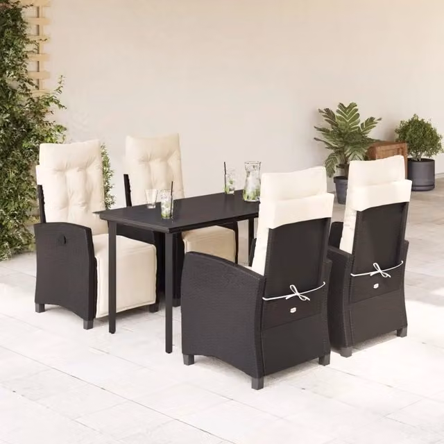 Set da Pranzo da Giardino 5 pz Nero con Cuscini in Polyrattan 3212955