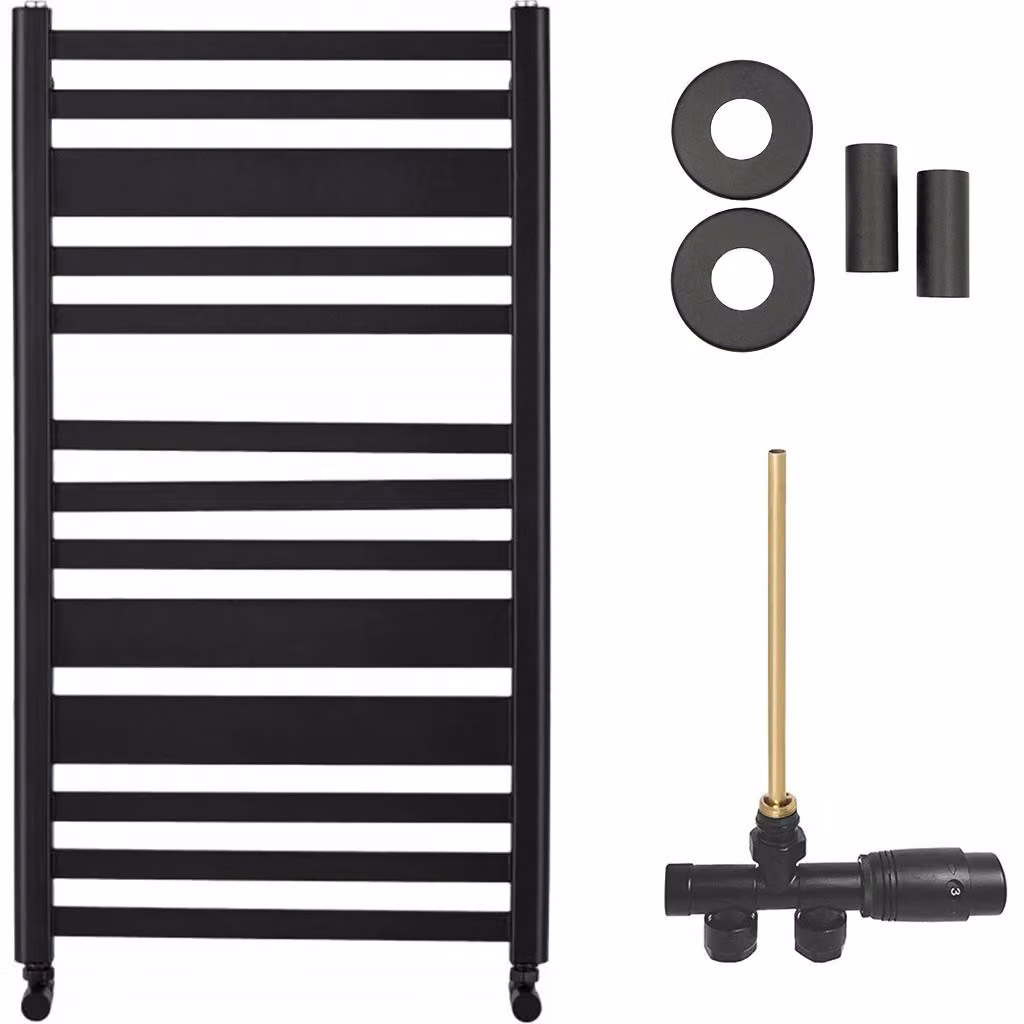 CERANO - Set di radiatori da bagno Enrico - riscaldamento centralizzato - attacco laterale a punto singolo - 467 W - nero opaco - 970 x 500 mm