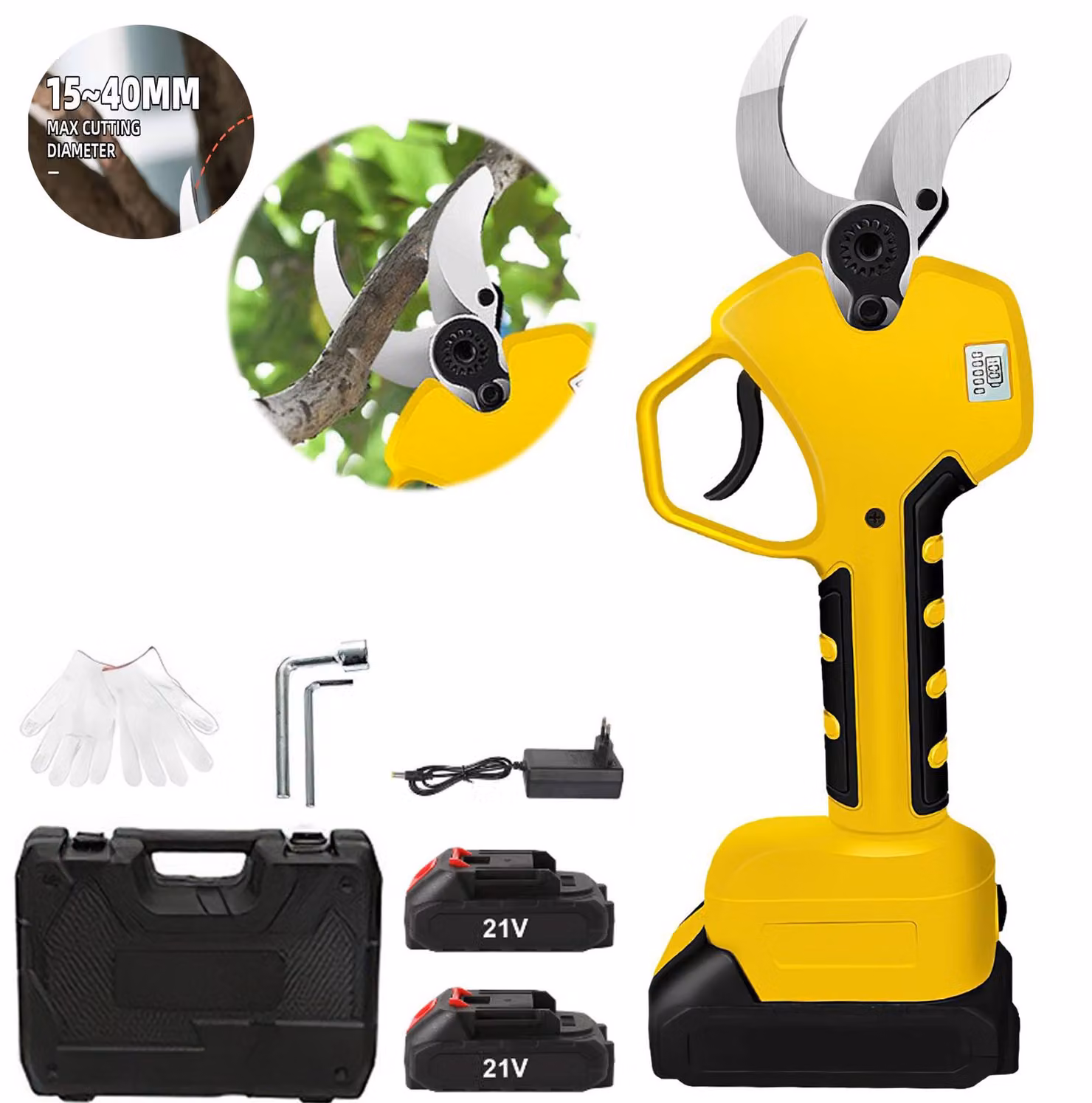 Potatore elettrica senza fili - 21V, alimentata a batteria - Larghezza di taglio di 40 mm - Ideale per giardini e frutteti