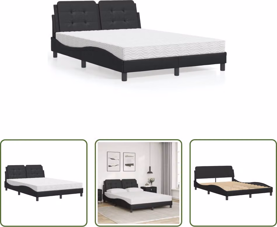 The Living Store Letto con materasso nero 140x190 cm in ecopelle
