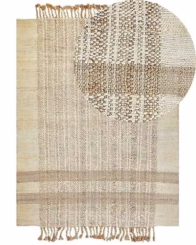 Beliani Tappeto boho juta con frange fatto a mano 160 x 230 cm beige chiaro e naturale
