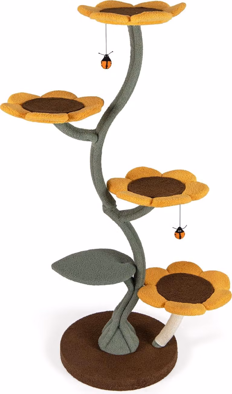 Tiragraffi COSTWAY 175 cm, albero per gatti con 5 piattaforme a forma di fiore e di foglia, tiragraffi, albero da arrampicata, tiragraffi per gatti