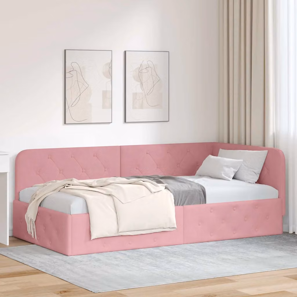 Cornice del letto ad angolo vidaXL in velluto rosa, L 100 x P 200 cm