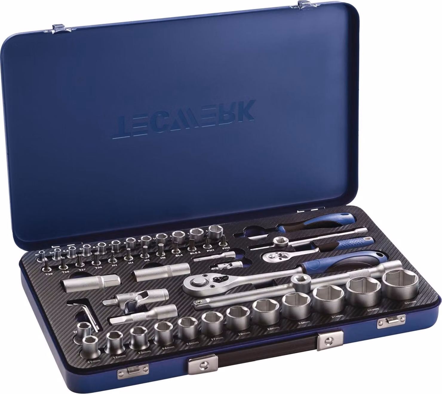 Set di chiavi a bussola da 55 pezzi, 1/4 + 1/2, aperture 4-32 mm, numero di denti 20/36, esagono
