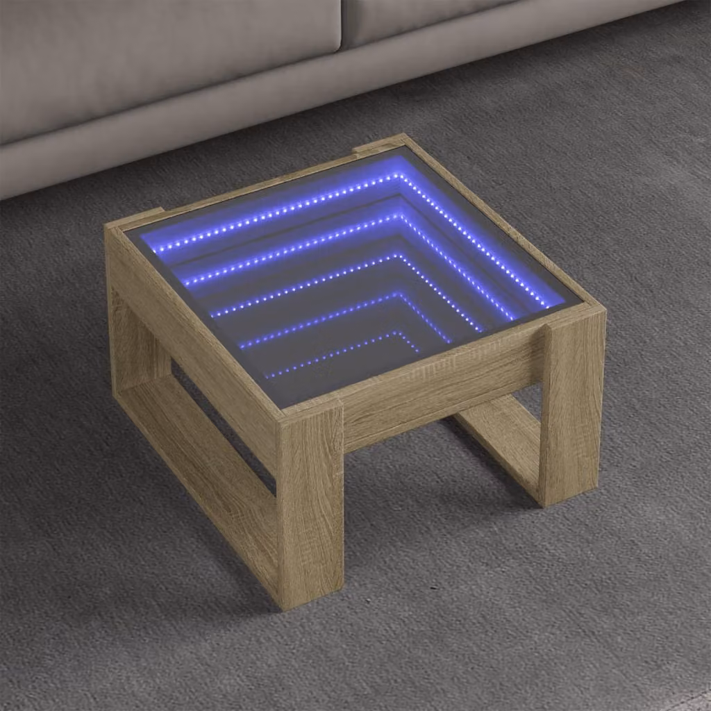 vidaXL Tavolino da Salotto Moderno con LED Rovere Sonoma Marrone L: 50 cm, P: 53 cm, H: 30 cm