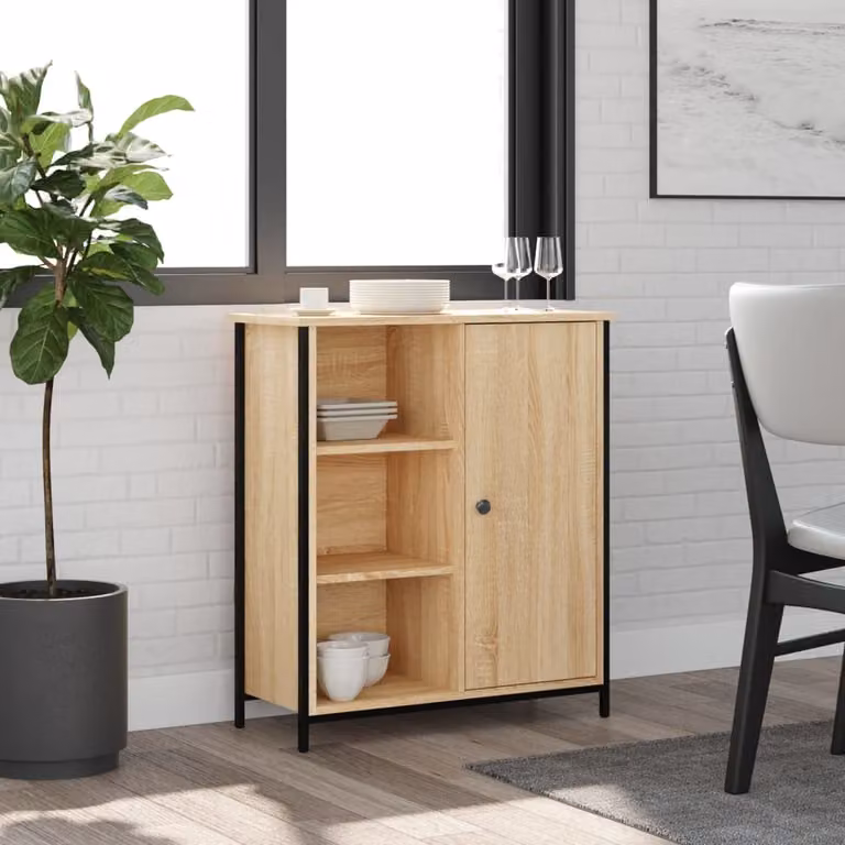 Credenza vidaXL in Rovere con dettagli in metallo, Colore Beige e Marrone, L 70 cm x P 30 cm x H 80 cm