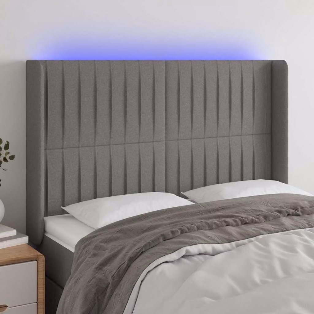 Testiera con LED e porta USB vidaXL in tessuto grigio, L: 147 cm, P: 16 cm, H: 118/128 cm – 1