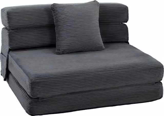 Poltrona Letto Pieghevole 2-in-1 HOMCOM in Velluto a Coste con Cuscino Lombare, Grigio Scuro, L: 100 cm, P: 76 cm, H: 62 cm